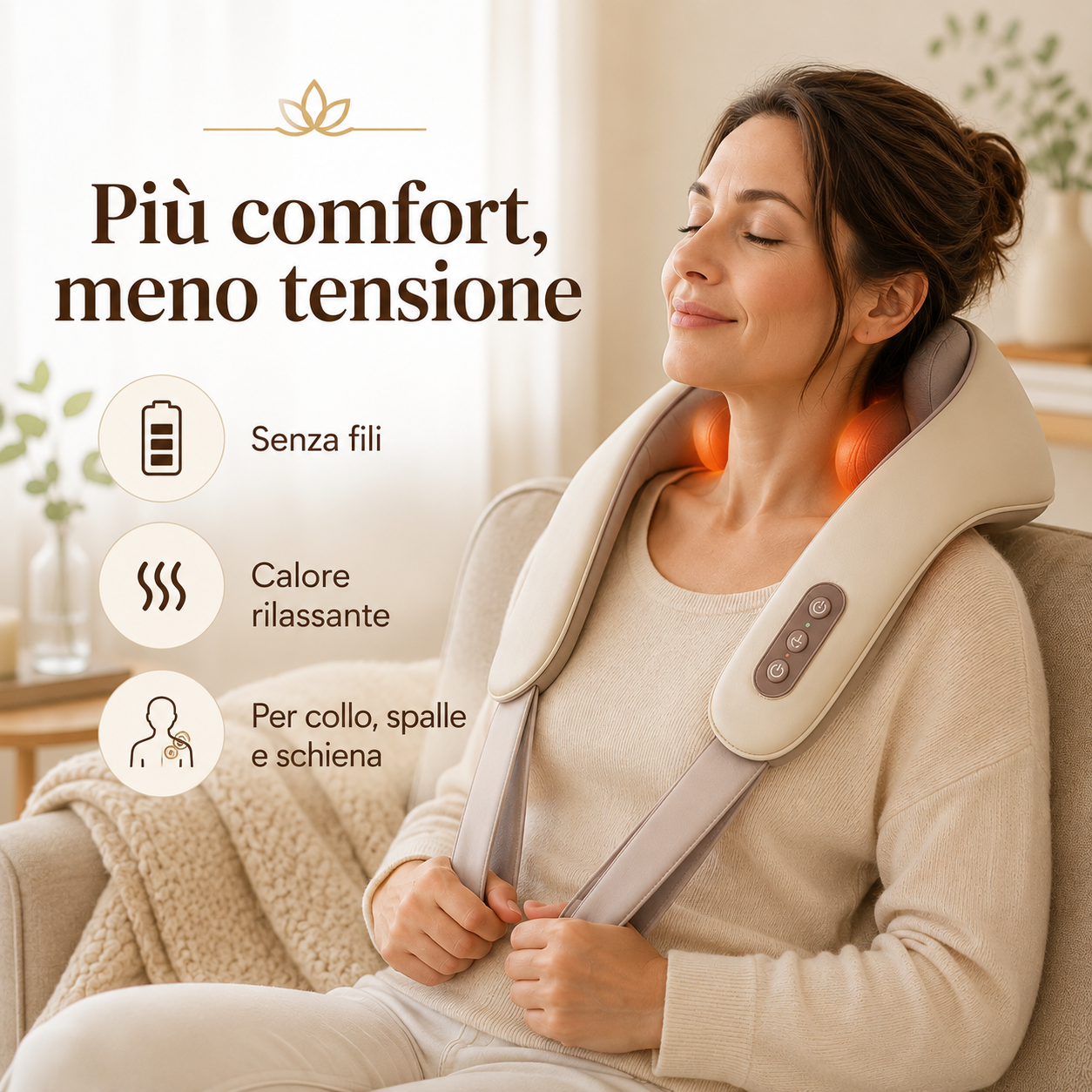 SchienaZen™ – Cuscino Massaggiante Shiatsu per Schiena, Collo e Spalle