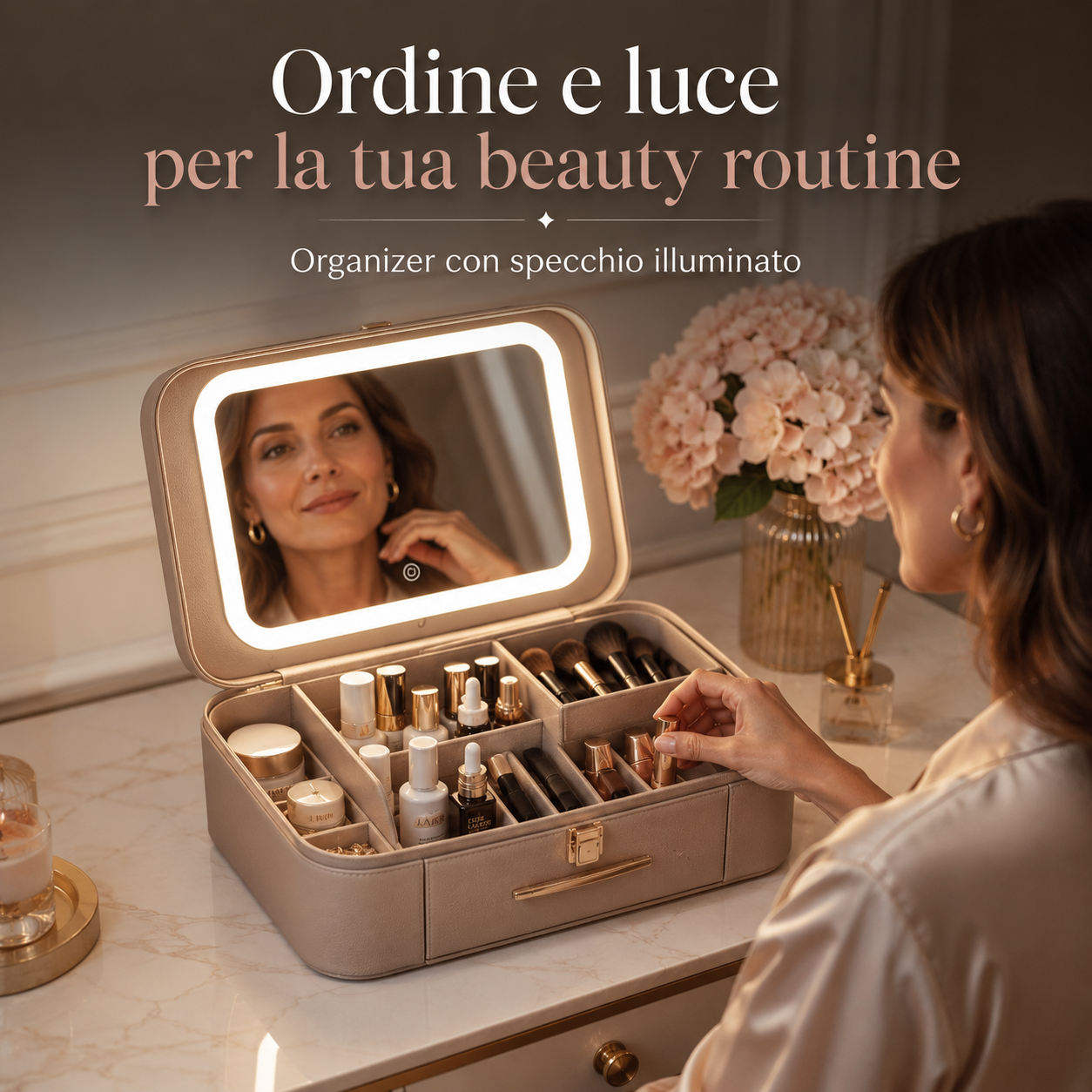 Scatola per trucco con specchio illuminato